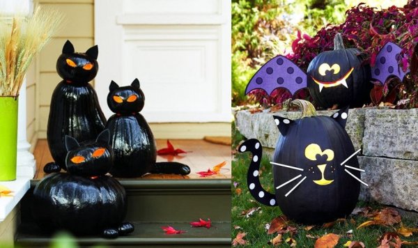 cat bats pumpkins Black paint and scrapbook for spooky Halloween creatures