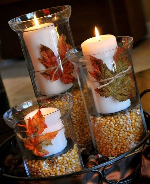 2014 thanksgiving candles crafts with mason jar - leaf corntable ideas-f24510