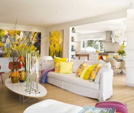 bright-and-cool-decoration-in-spring-theme-ideas-with-white-sofa-and-colorful-cushions-and-nice-flower-arrangement