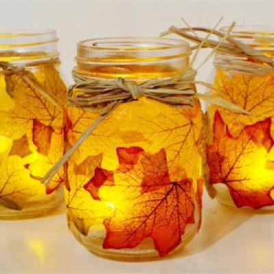 leaf mason jar candle holder for 2014 thanksgiving - christmas craft diy candle holder-f01450