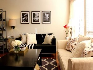 living-room-astounding-small-living-room-design-displaying-antique-white-walls-colors-scheme-together-with-black-fabric-loveseat-sofa-combine-beige-fabric-pillows-near-cream-cone-shade-table-lamp-also