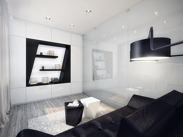 small-living-room-design-ideas-bstylish-lack-and-white-interior-black-sofa-white-carpet